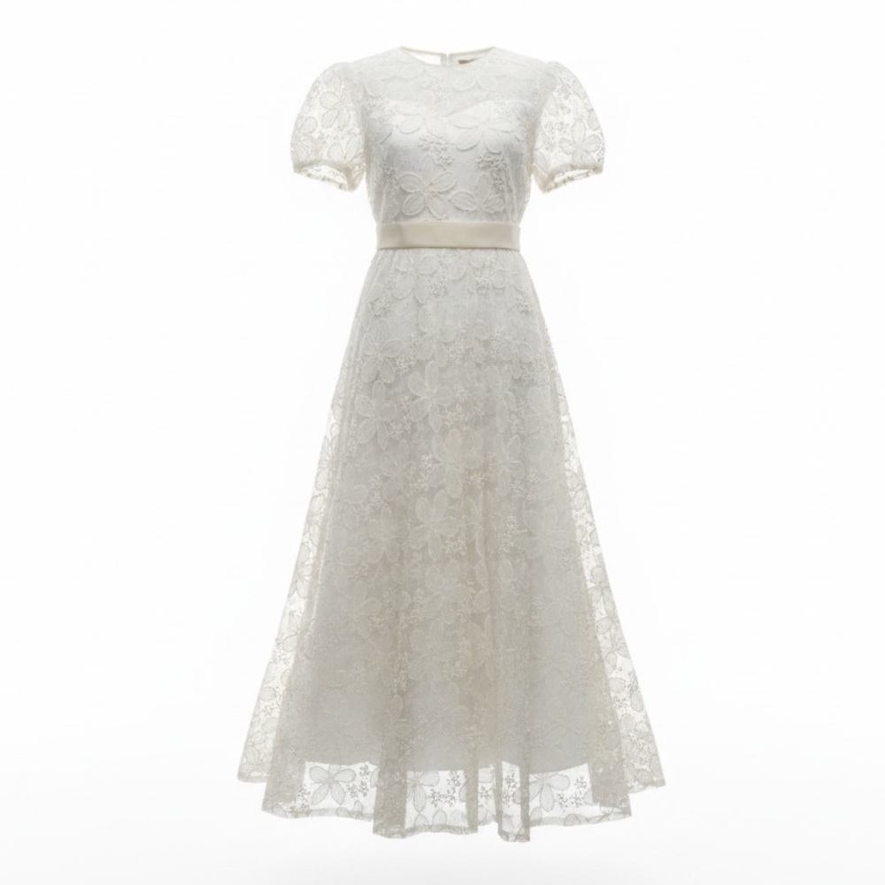 NEW Ivory Lace Overlay Formal Dress Short Sleeve Girls Size 16